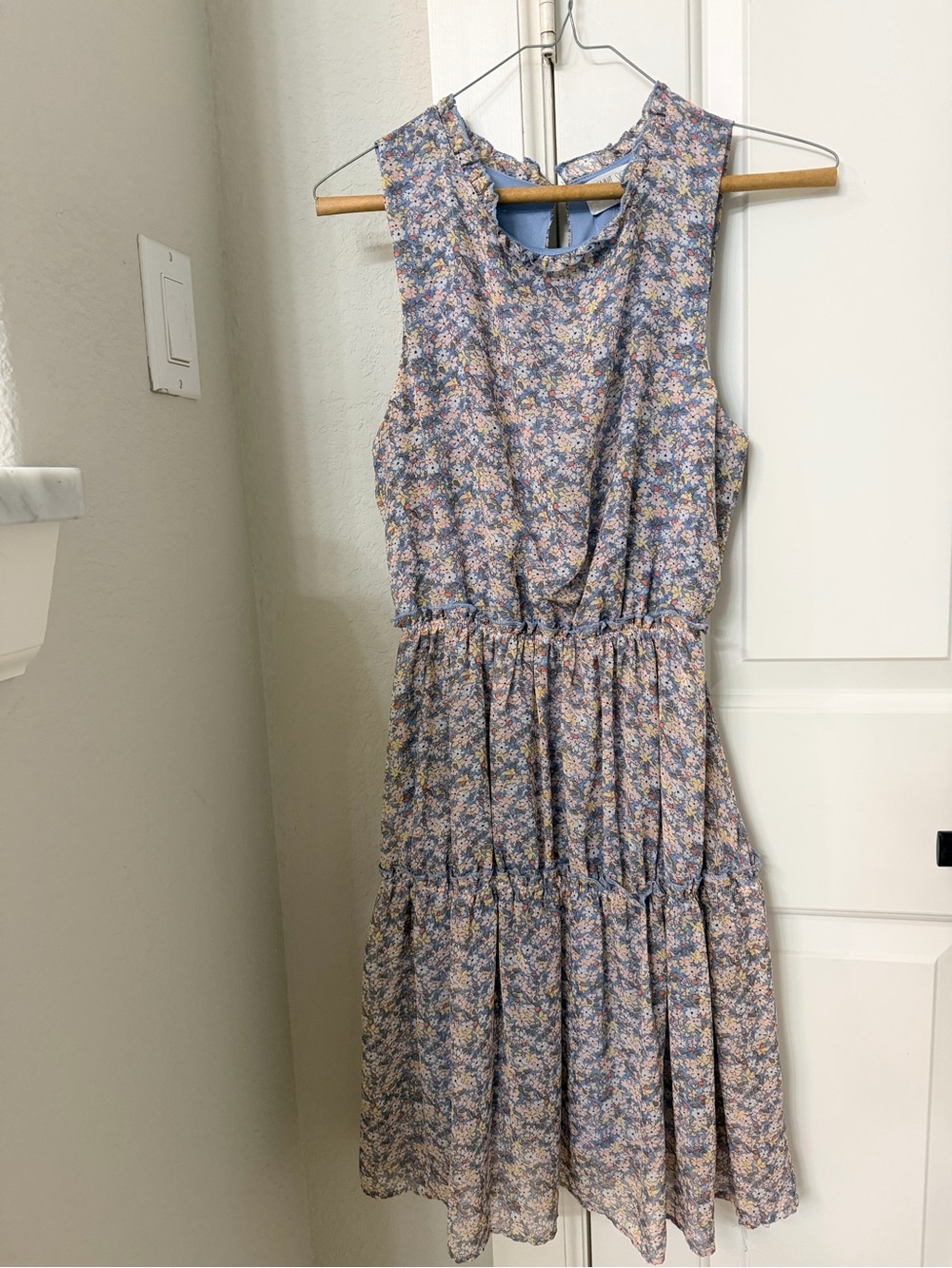 Sienna Sky Blue Floral Sleeveless Tiered Dress Size Small Cottagecore